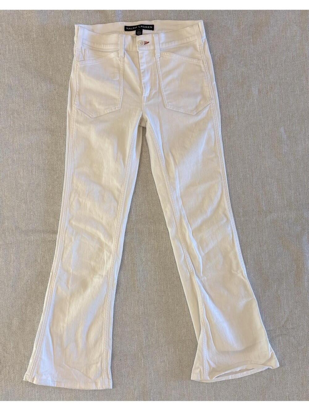 Women’s Ralph Lauren Black Label Bootcut Denim Jeans Cream 28 Italy Back Buckle